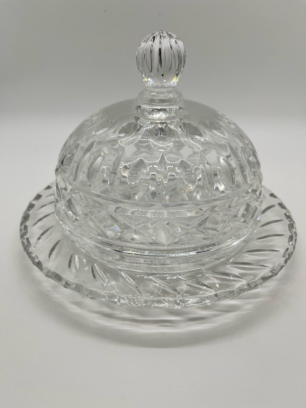 Neiman Marcus Lead Crystal Covered Round Butter Dish Made in Poland